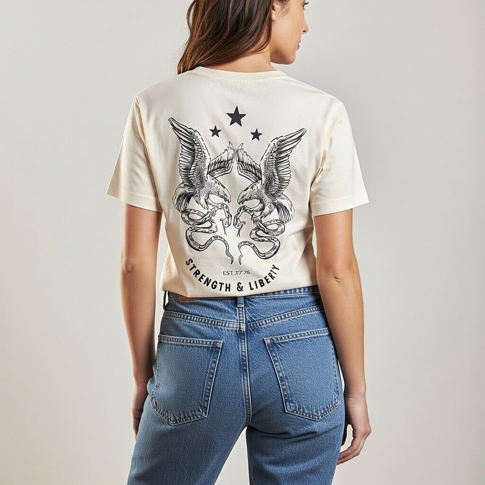 Eagle Snake Strength & Liberty Unisex Graphic T Shirt Size Large Cream NWOT - Picture 2 of 8